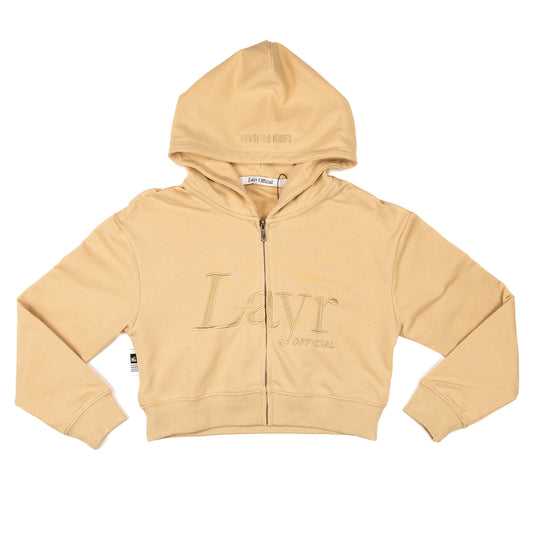 Women's Layr Official Crop Hoodie, Tan - Layr Official