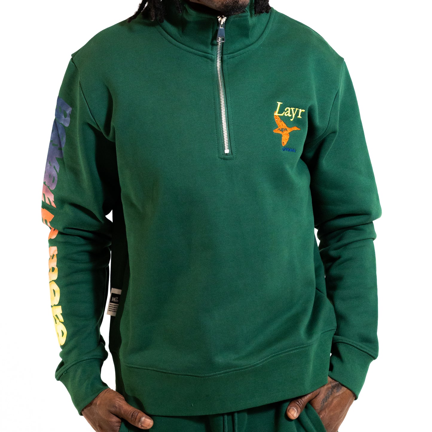N2M Quarter Zip Crew, Green/Navy-Orange-Yellow - Layr Official