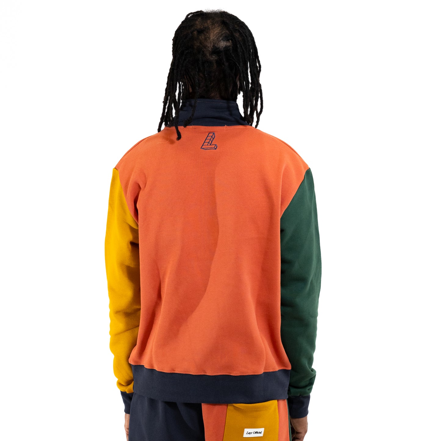 Multi-Panel Quarter Zip Crew, Rust/Mustard-Navy-Green - Layr Official