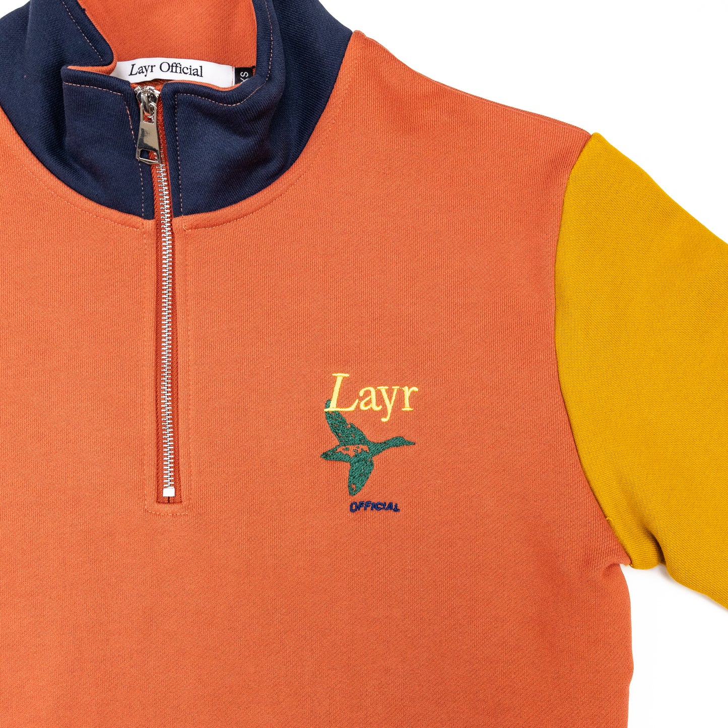 Multi-Panel Quarter Zip Crew, Rust/Mustard-Navy-Green - Layr Official