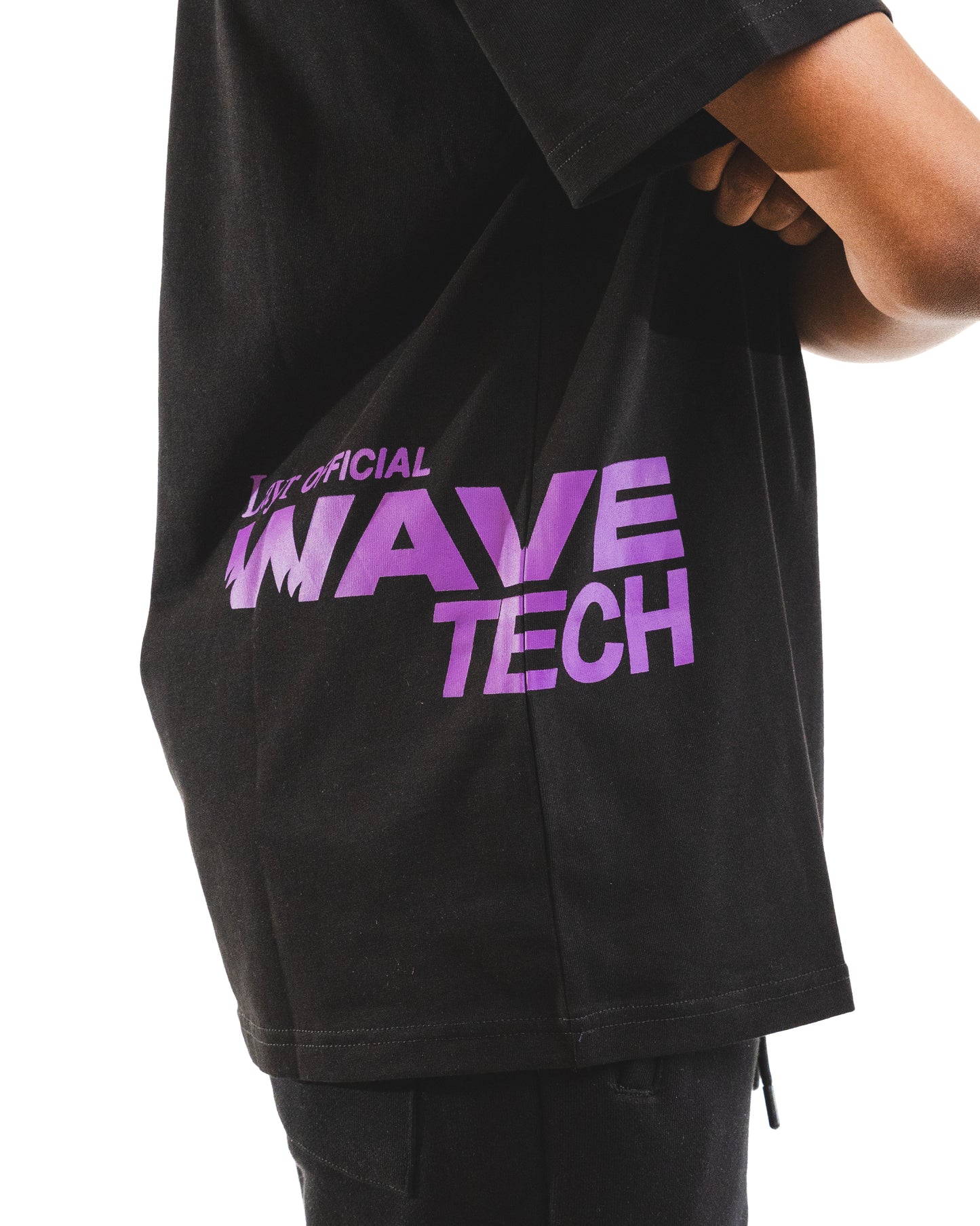 Wave Tech Side Script Tee, Black