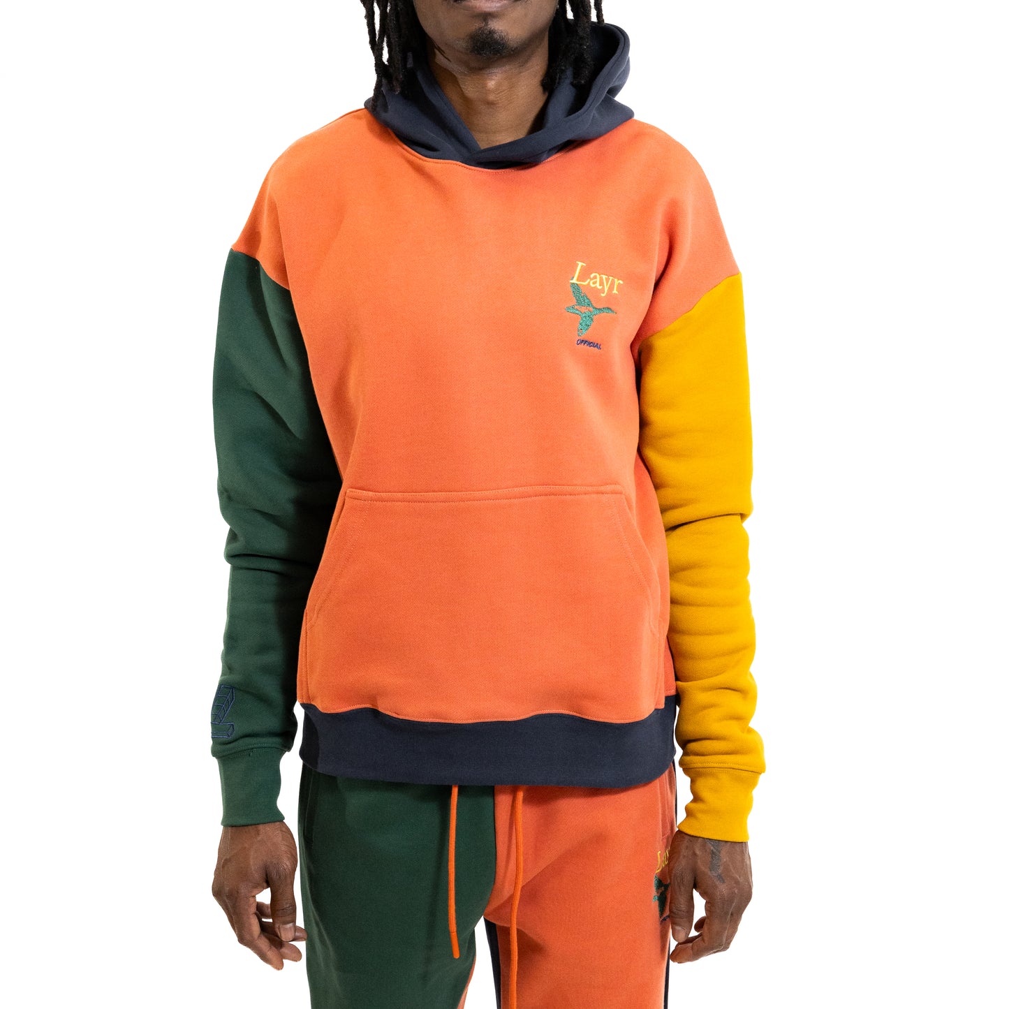 Multi-Panel Hoodie, Rust/Mustard-Navy-Green - Layr Official